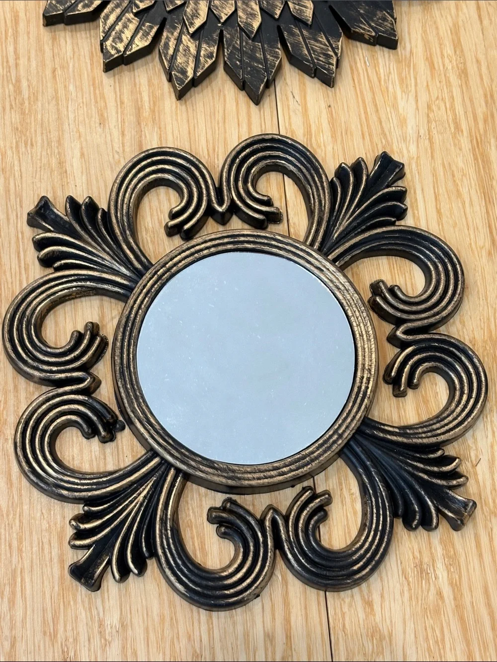 Decorative Sunburst Wall Mirrors - Plastic w/ Bronze Finish (Set of 4) - 9.5” W